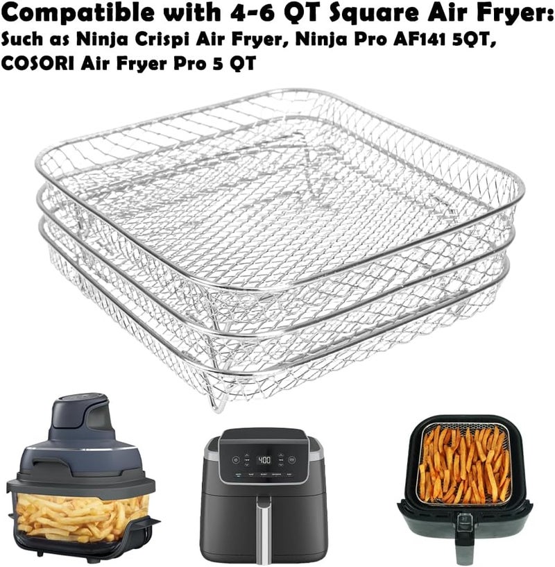 BYKITCHEN 7 Inch Air Fryer Rack Fit for Ninja Crispi/Ninja Pro 5QT/ Cosori 5QT/ Chefman 5-6QT Airfryer &More, Air Fryer Accessories, 3pcs Stackable Stainless Steel Airfryer Basket with Silicon Feet - Image 3